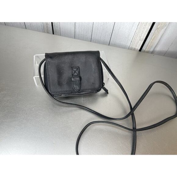 Vintage Eddie Bauer Black Soft Leather Adjustable Belt Bag Wallet Mini - Picture 1 of 8